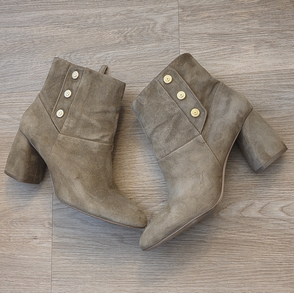 Stylish Nine West Suede Beige Ankle Boots, Size 11m
